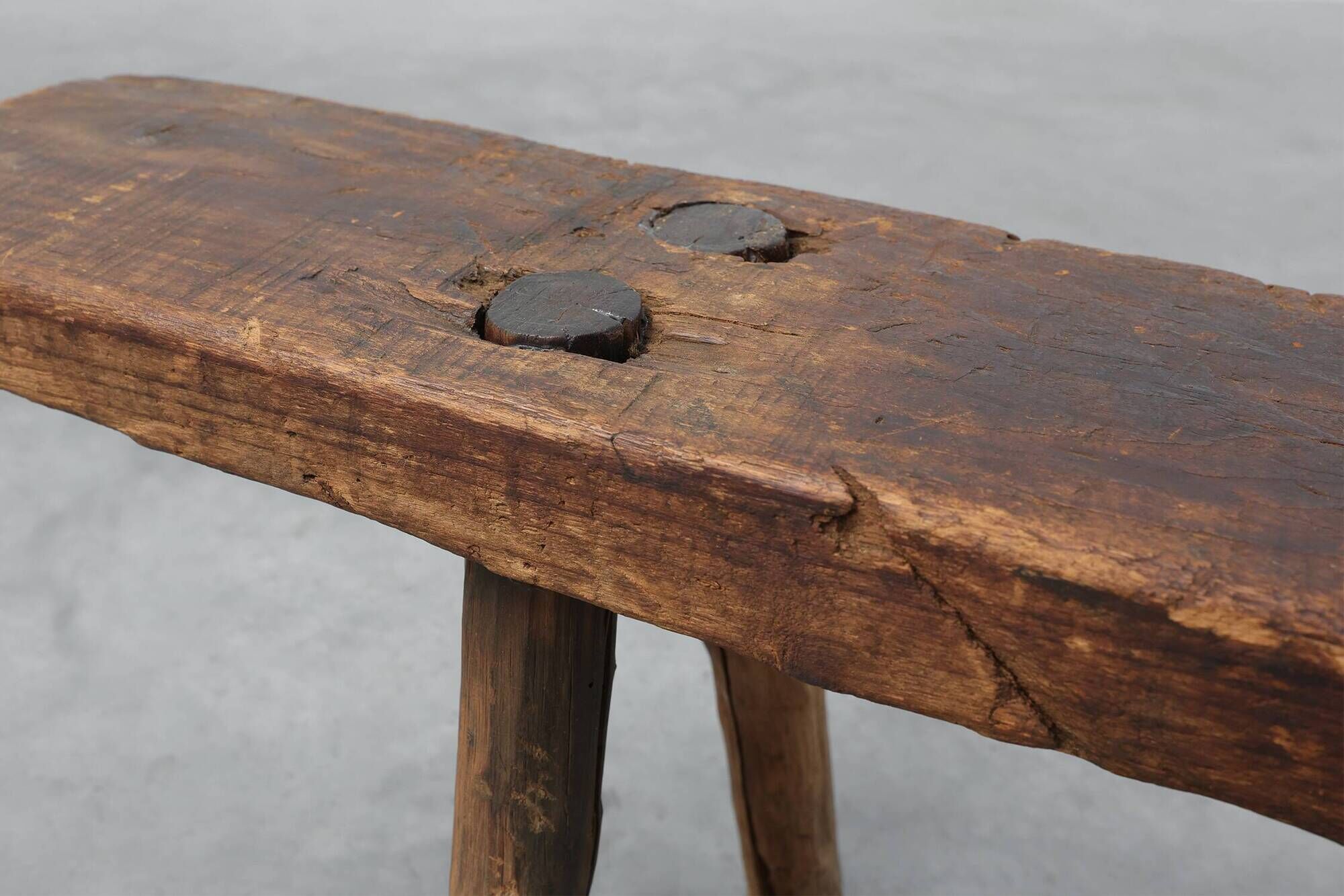 French Primitive Farmhouse Bench with Splayed Legs, 19th Century