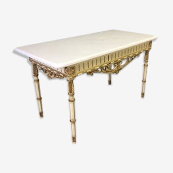 Table basse ancienne en bois et marbre