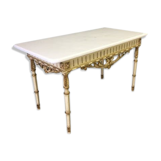 Antique wooden and marble coffee table