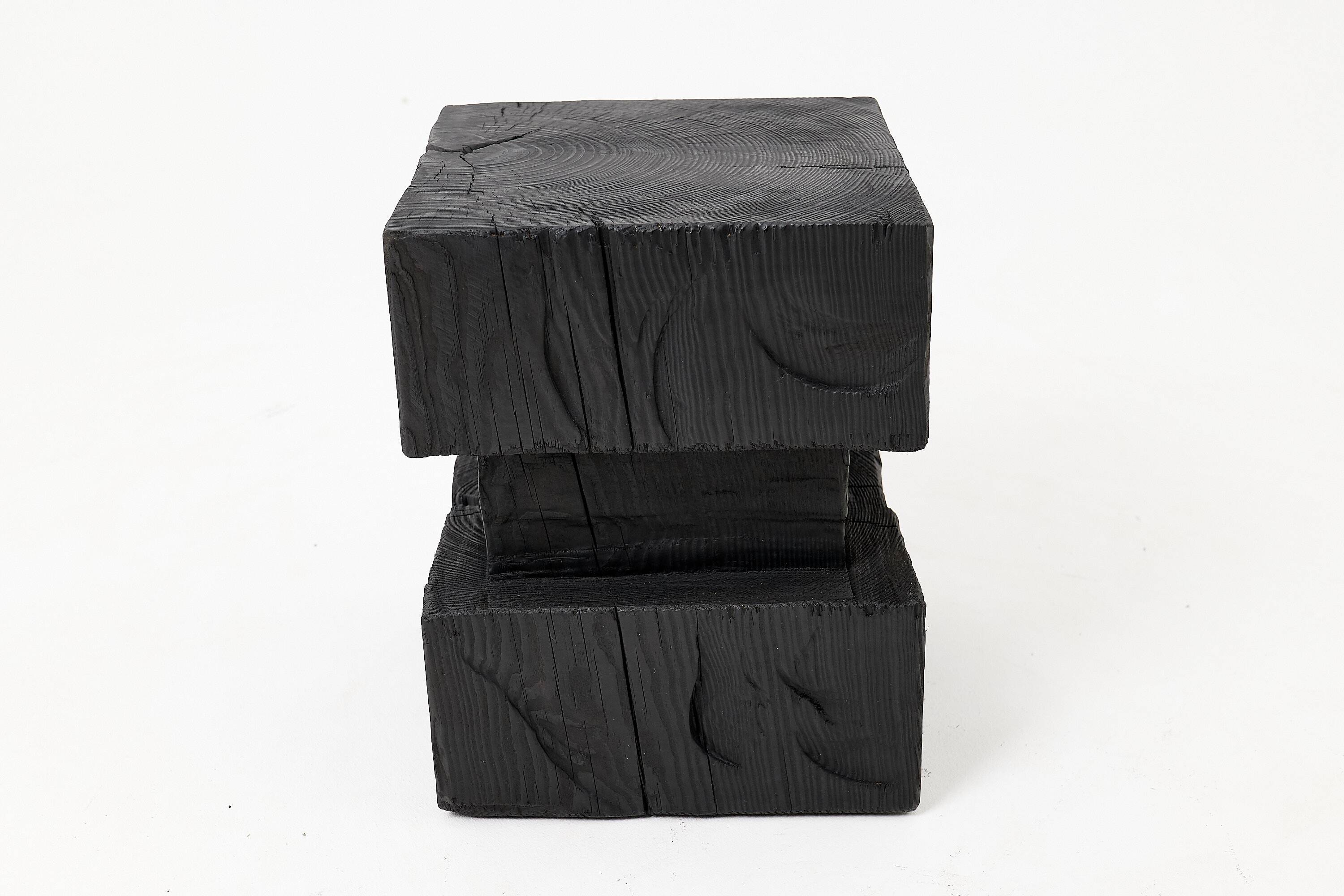 Ebonized solid wood sculptural stool / side table, Logniture