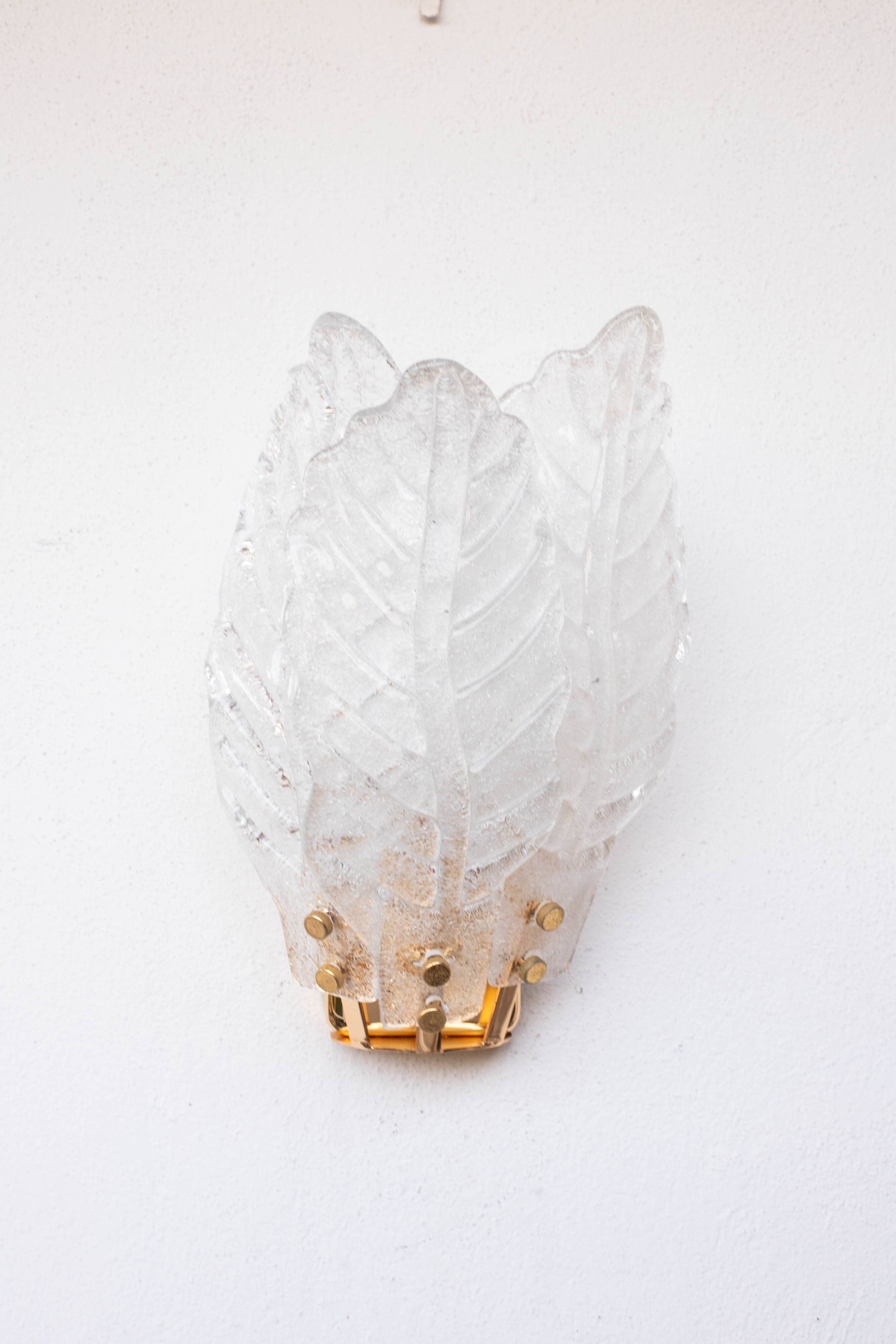 Set of 4 Florence, elegant Murano wall light transparent leaves, 1970