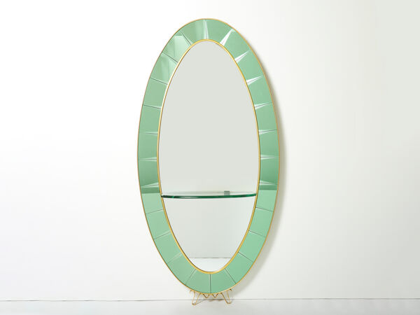 Miroir Italien oval laiton cristal vert de Cristal Arte 1950s 110x219cm