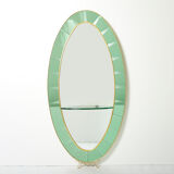 Large Italian mirror oval brass crystal green crystal of Cristal Arte 1950s 110x219cm