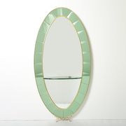 Large Italian mirror oval brass crystal green crystal of Cristal Arte 1950s 110x219cm
