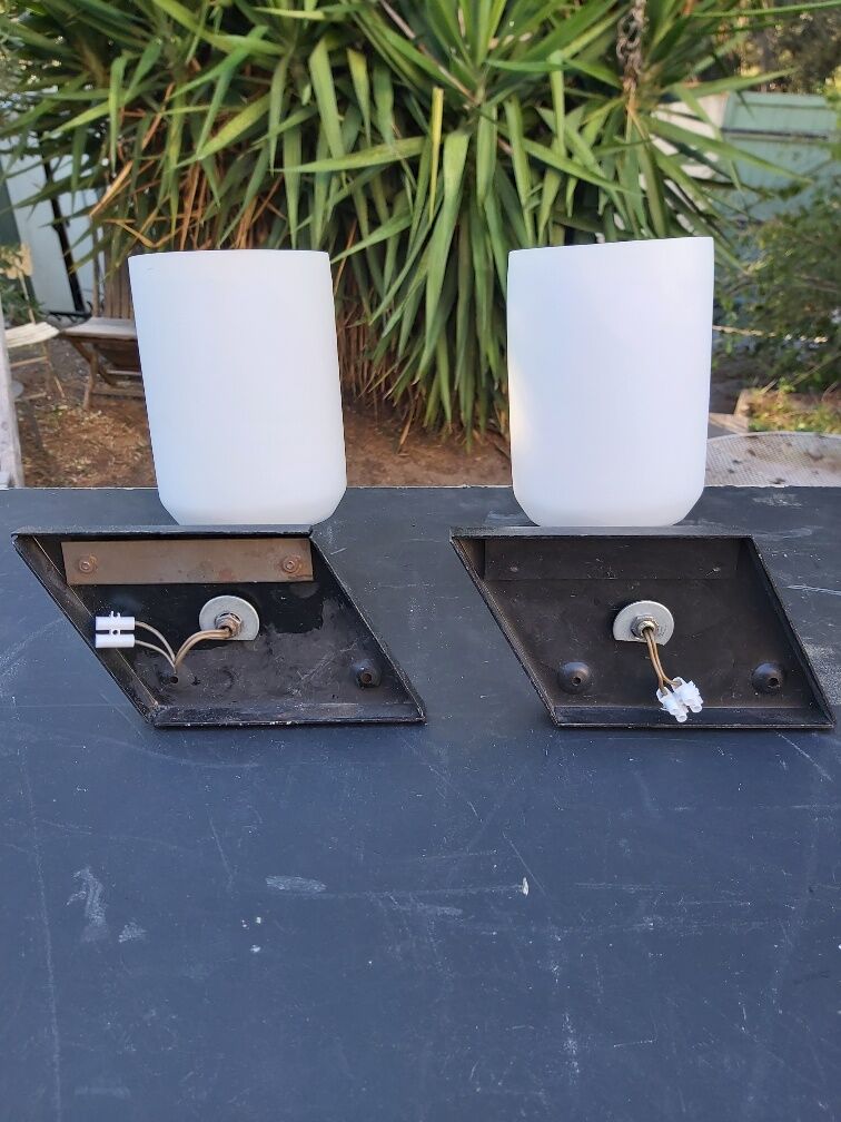 Pair of vintage metal and opaline wall light