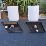 Pair of vintage metal and opaline wall light