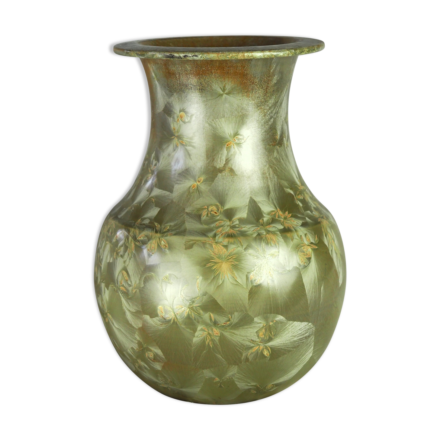 Vase with complete golden crystallization, high silhouette - Montgolfier - 80s