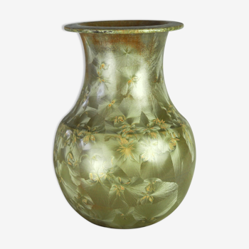 Vase with complete golden crystallization, high silhouette - Montgolfier - 80s