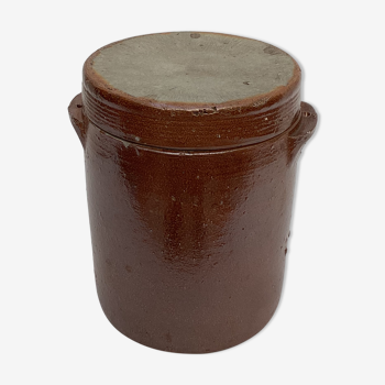 Ancien pot à grès émaillé avec couvercle