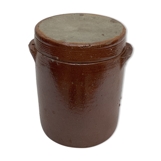 Old enamelled stoneware pot with lid