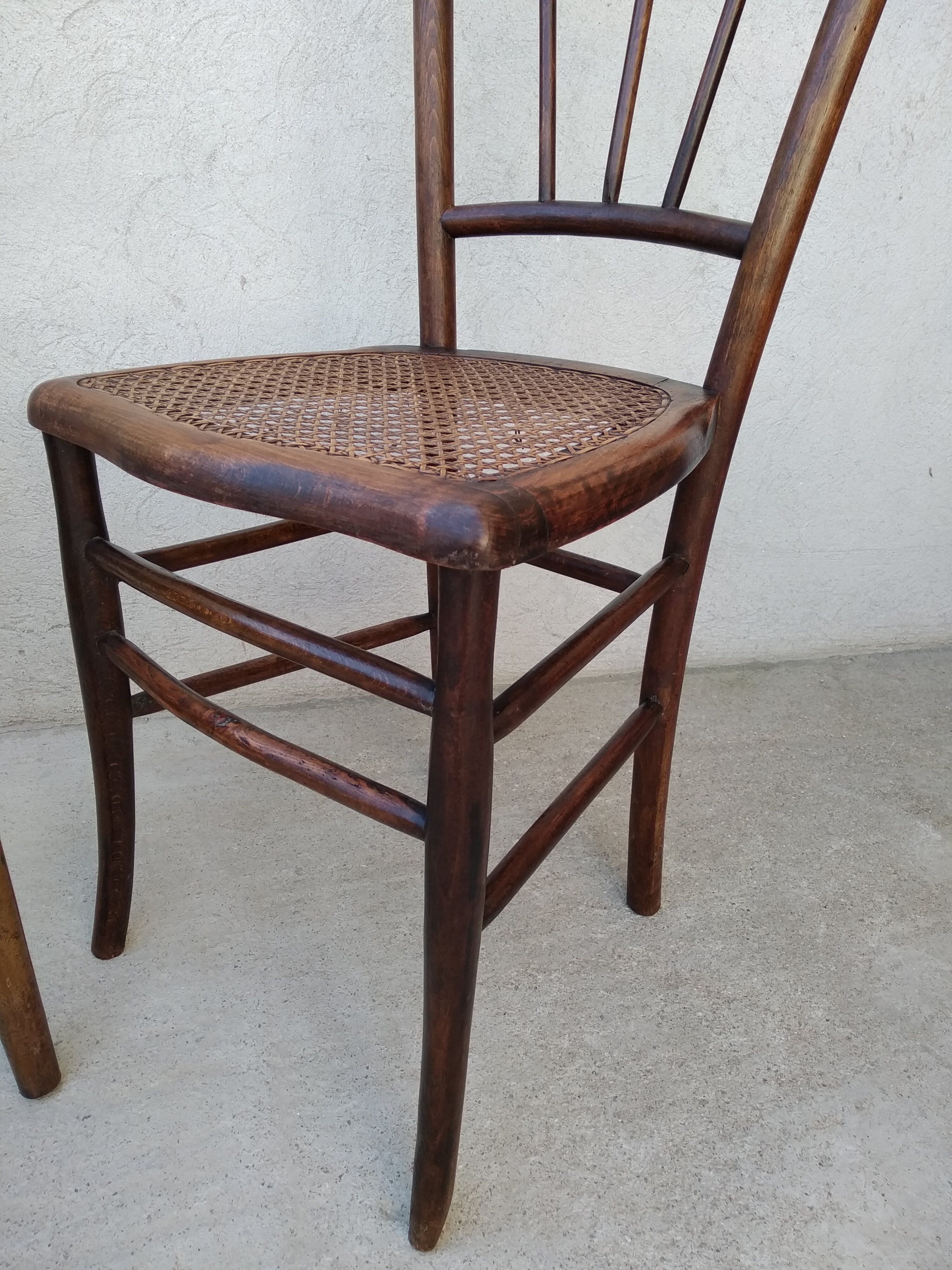 Set of 4 antique bistro chairs canned seats