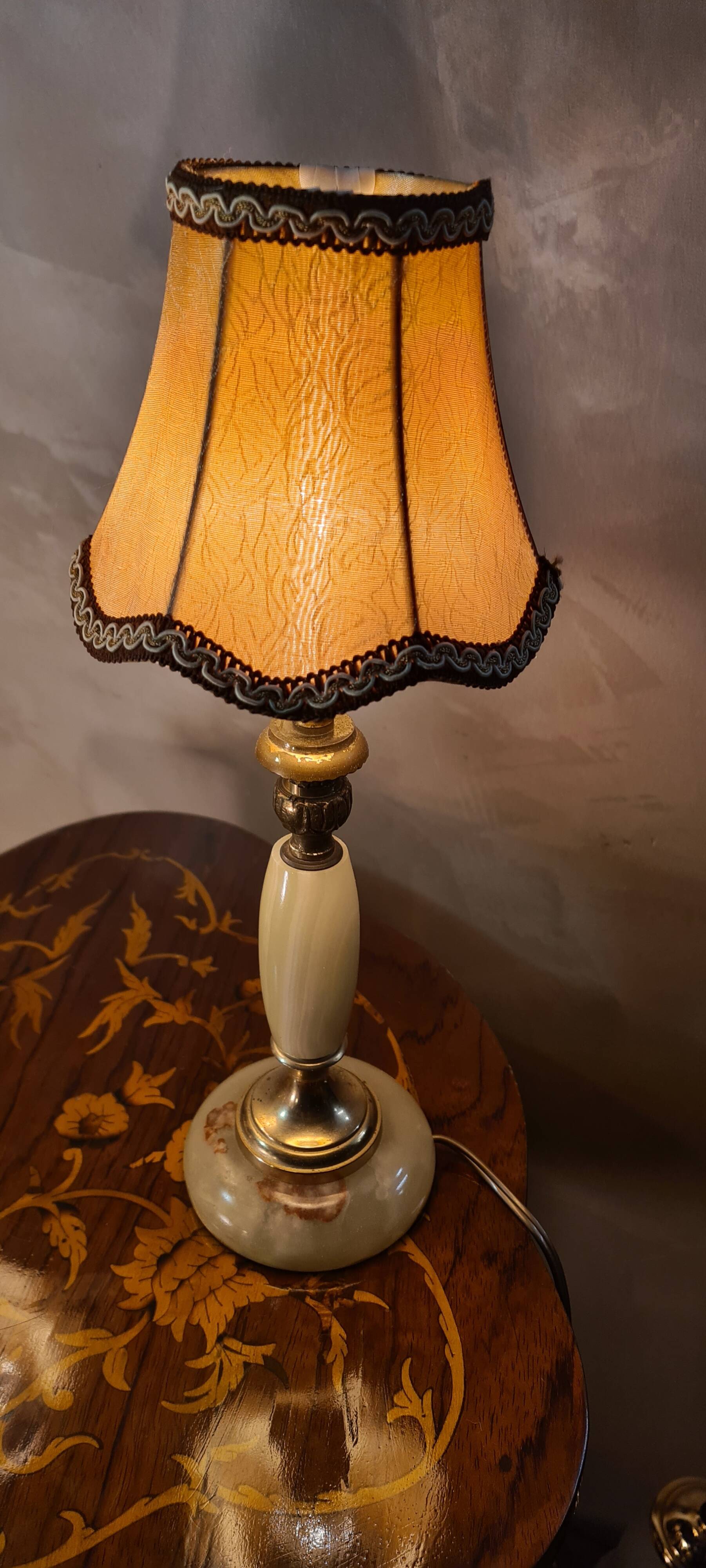 pair of green and brass onix lamps 1970, elec ok 35x14