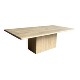 Light beige travertine Italian minimalist coffee table, solid natural stone 1980s
