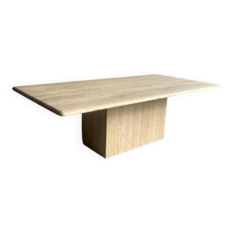 Table basse minimaliste italienne en travertin beige clair, pierre naturelle massive, années 1980