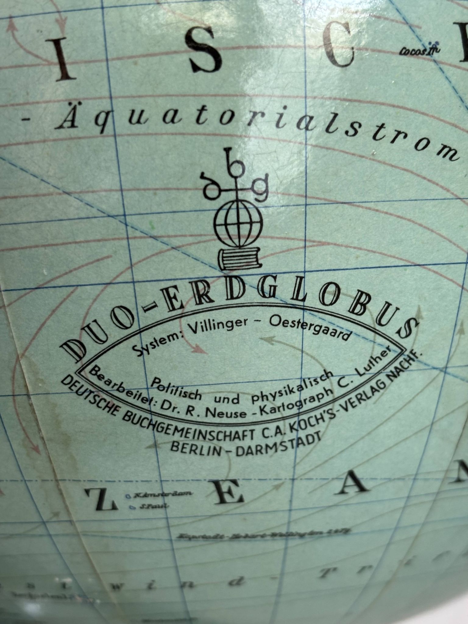 Globe vintage 1940 terrestre verre Duo Erdglobus Berlin - 42 cm
