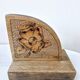 Old wooden bookends with pyrography flower decoration signed 1940s Art Deco