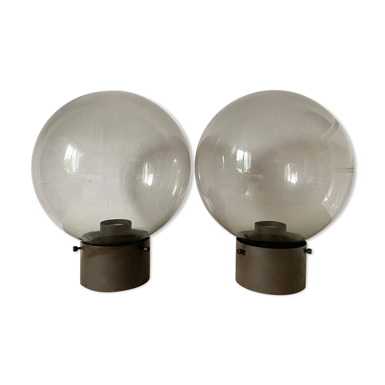 Plafonniers vintage globes en verre fumé
