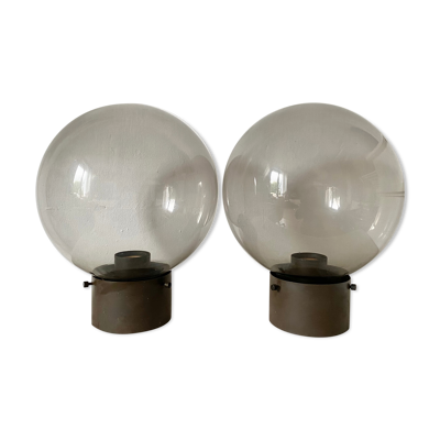 Plafonniers vintage globes en verre fumé