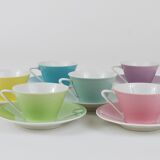 6 pastel mid-century porcelain espresso cups, Daisy, Lilies, Austria, 1950s