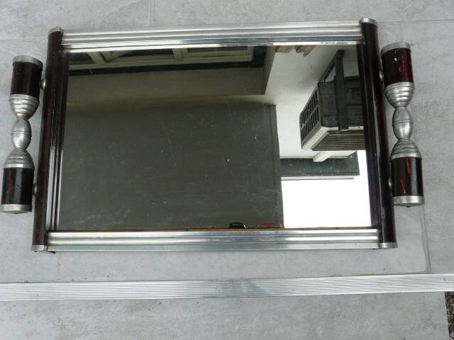 Plateau miroir Art Déco alu et bois