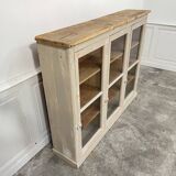 Ancienne vitrine à étagères d'épicerie 1900 en bois