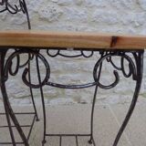 2 wrought iron stools with aged effect and wooden top - Completely refurbished