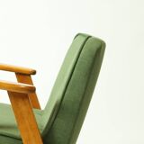Modern fauteuil chêne clair vert forêt velvet 1962 design by Chierovski milieu de siècle