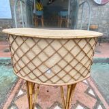Vintage rattan bar with its two stools circa 1970