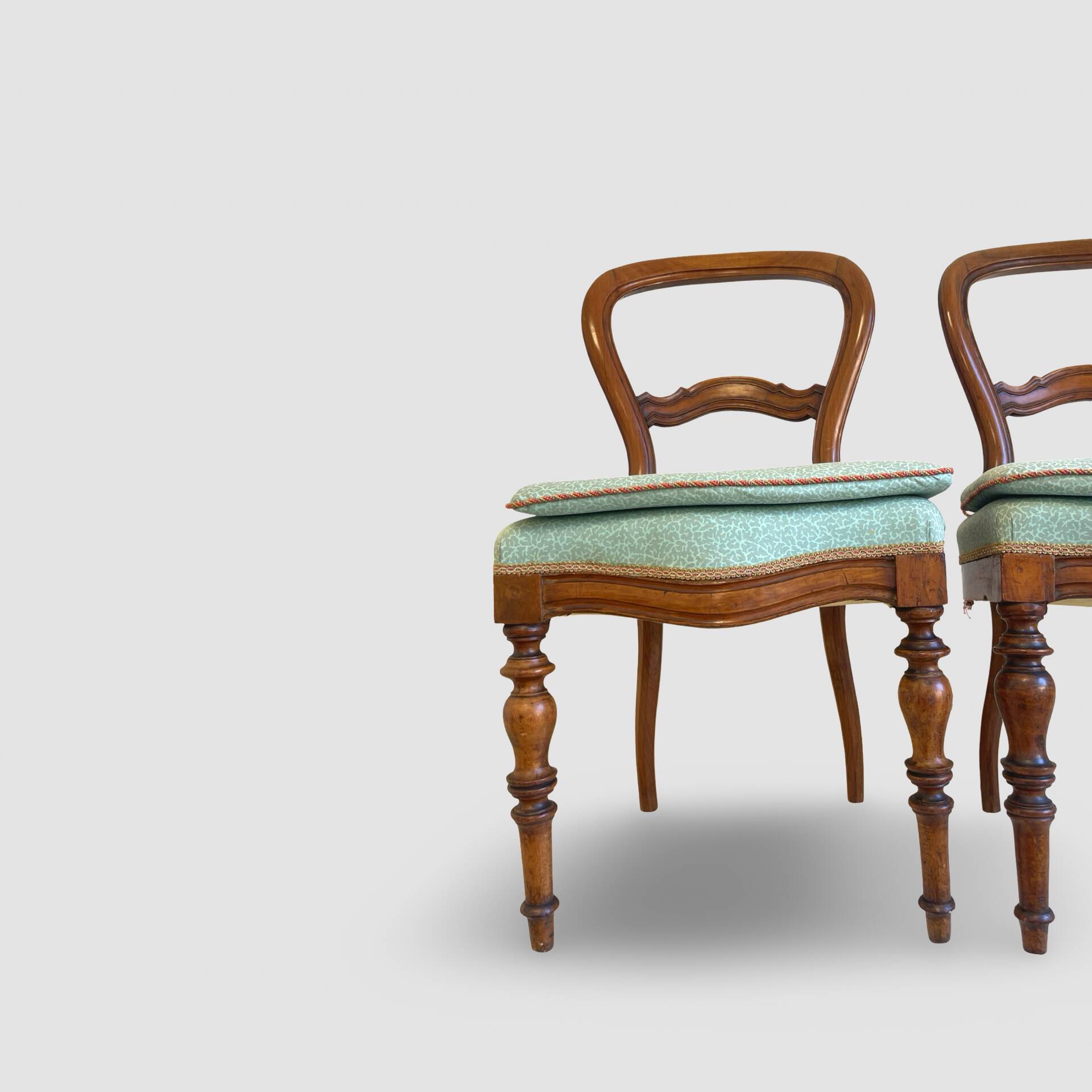 Antique Victorian era ballon back chairs and stool