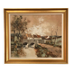 Oil on canvas cottages at the water's edge by Claude Mourier 1980