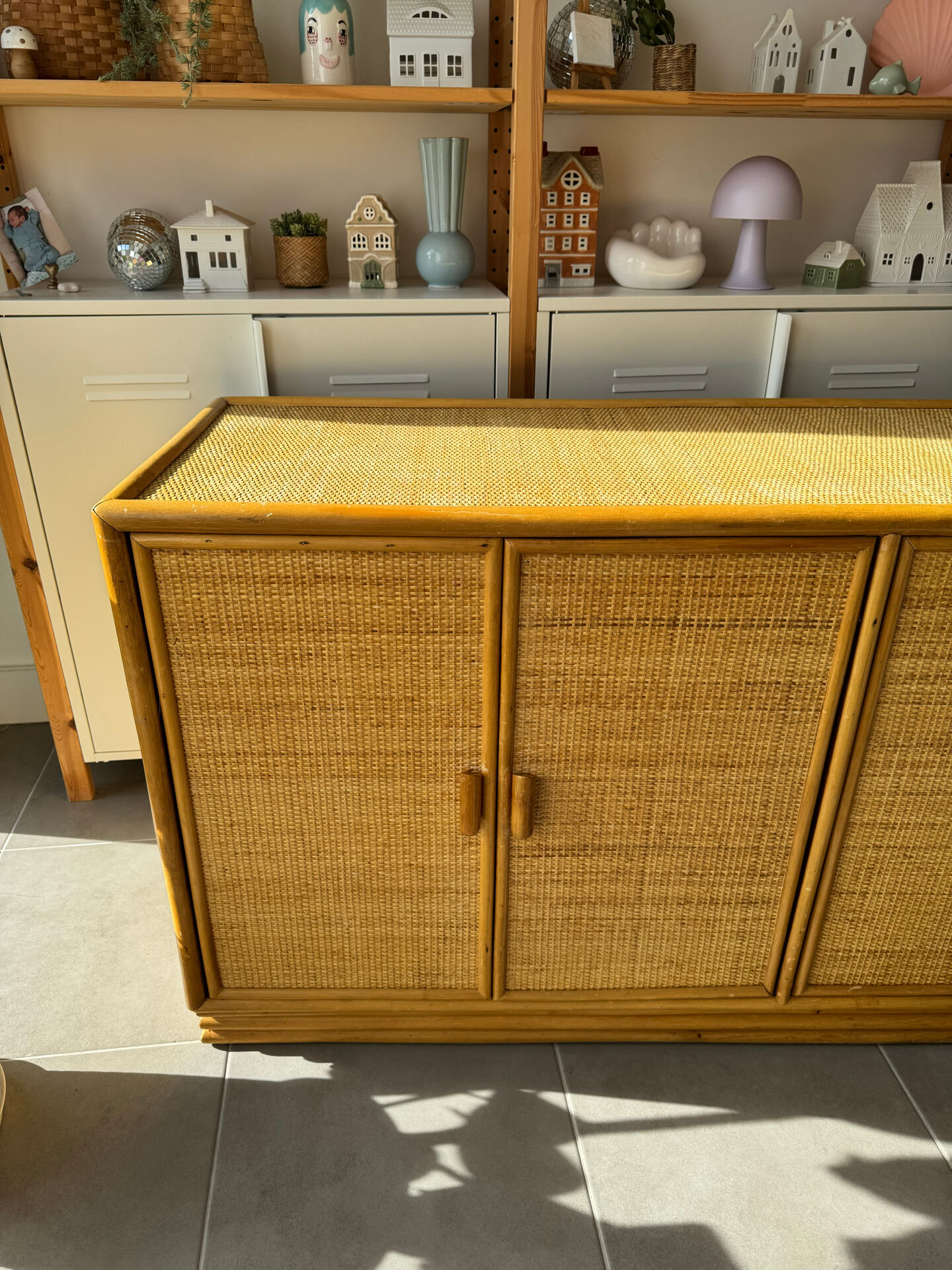 Sideboard wood wicker caning rattan