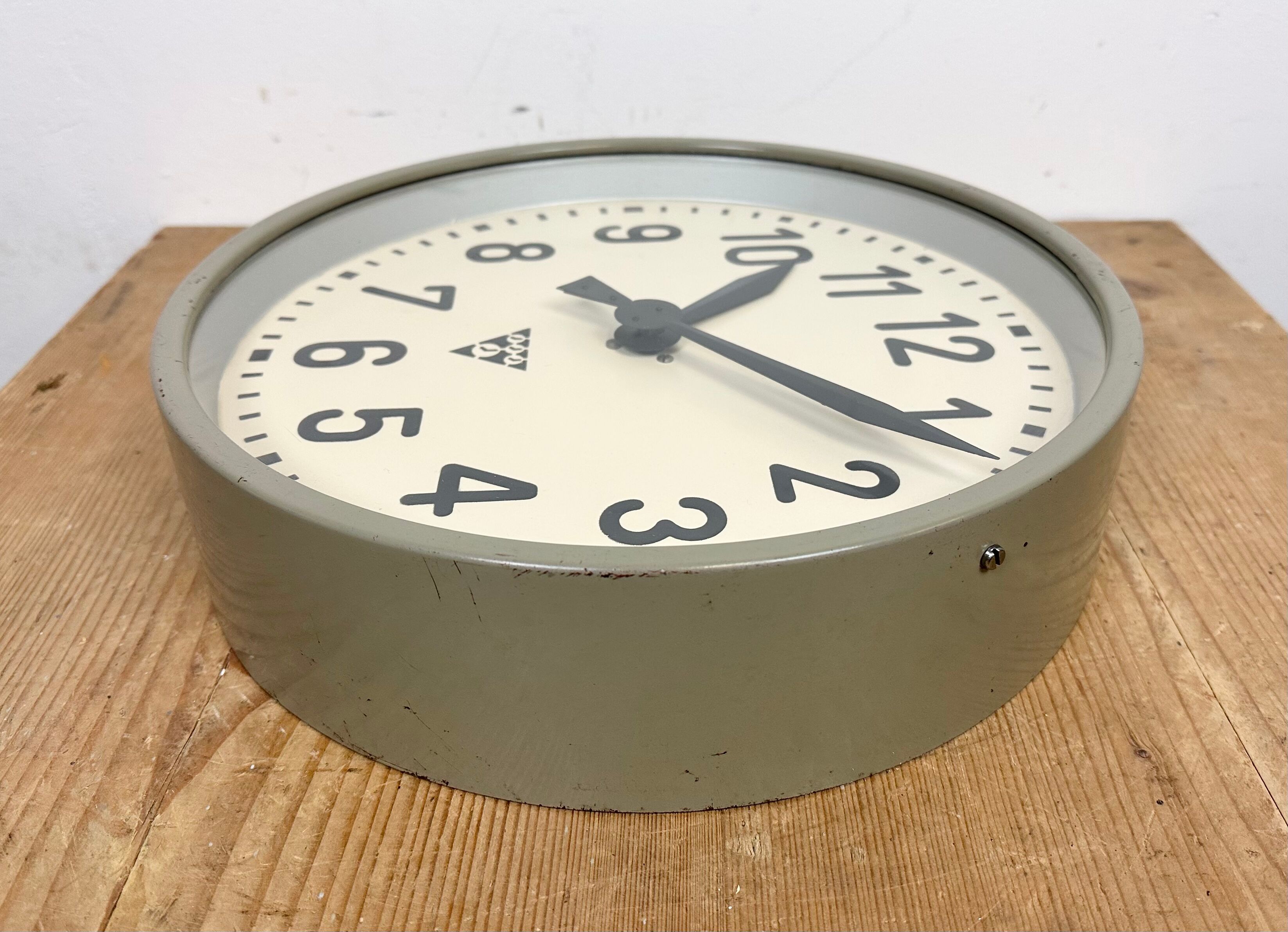 Grey Industrial Factory Wall Clock from Pragotron, 1950s