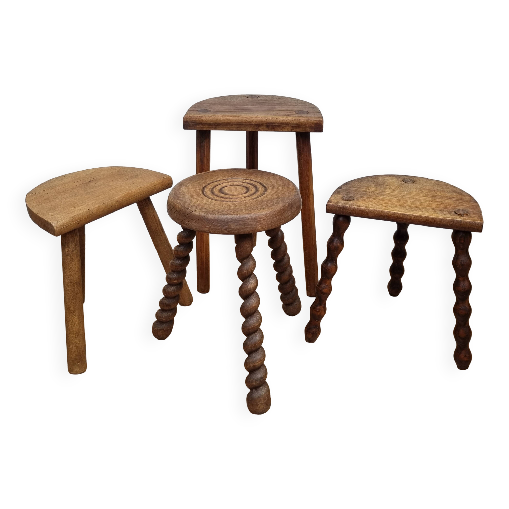 Set of four rustic solid wood plant holders, 31 to 43 cm