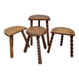 Set of four rustic solid wood plant holders, 31 to 43 cm