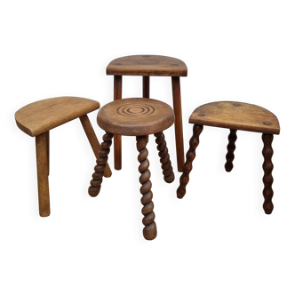 Set of four rustic solid wood plant holders, 31 to 43 cm