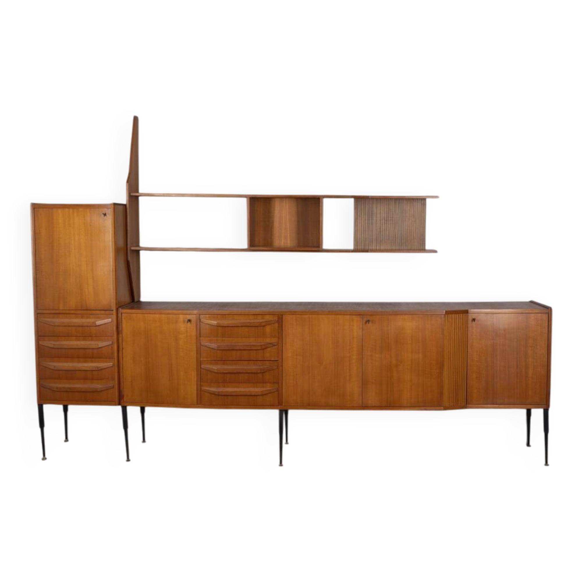 Buffet en teck vintage des années 1960 avec système mural, design italien.