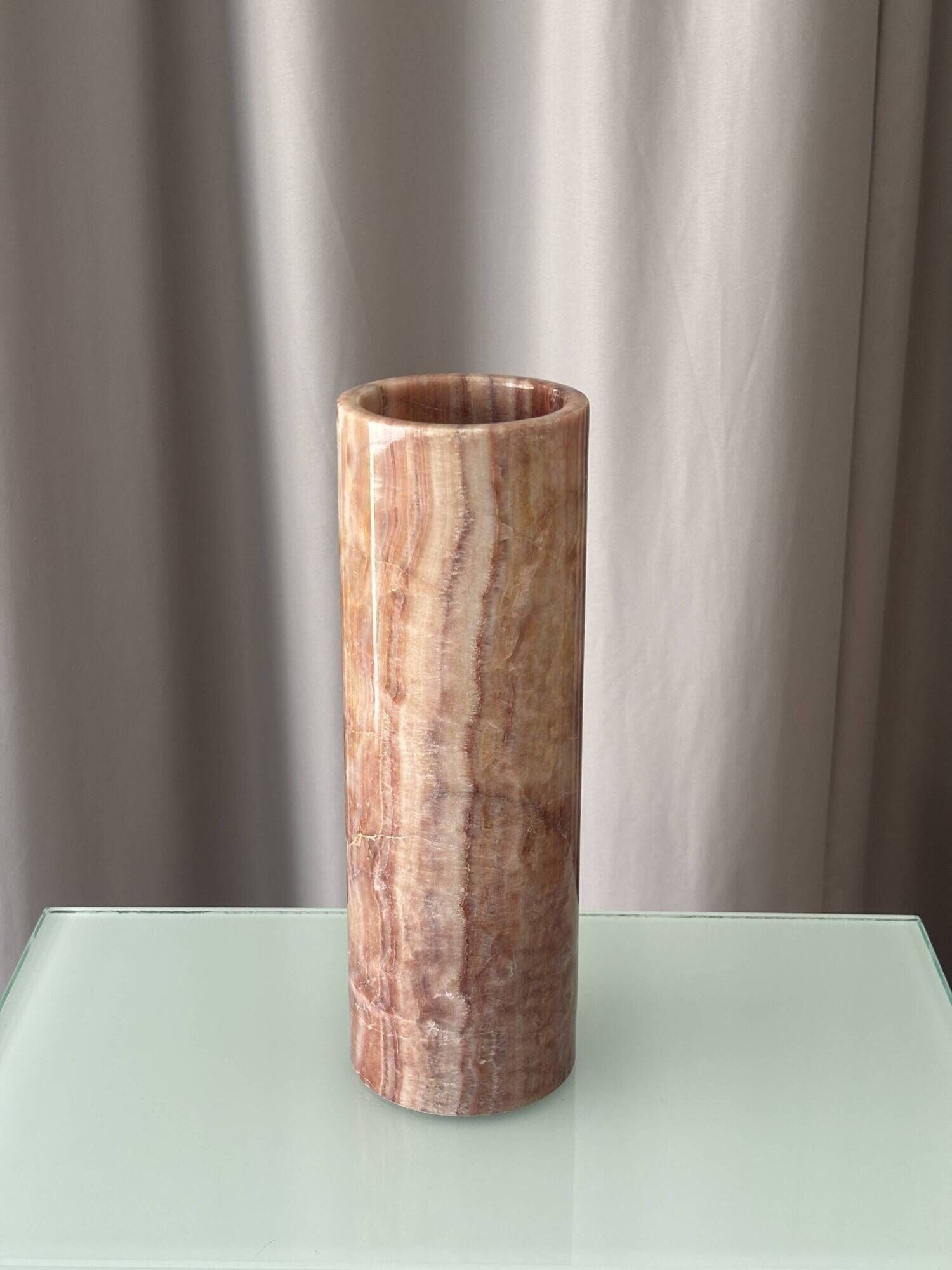 Vintage Italian Red Onyx Cylinder Vase, 1970s
