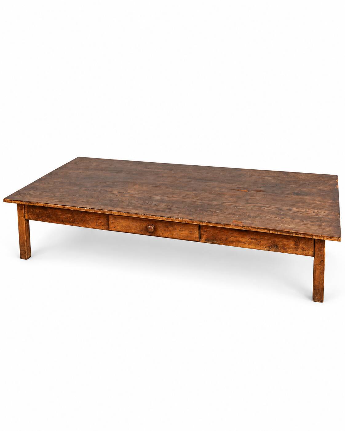 Oversized Vintage Oak Coffee Table with Two Drawers