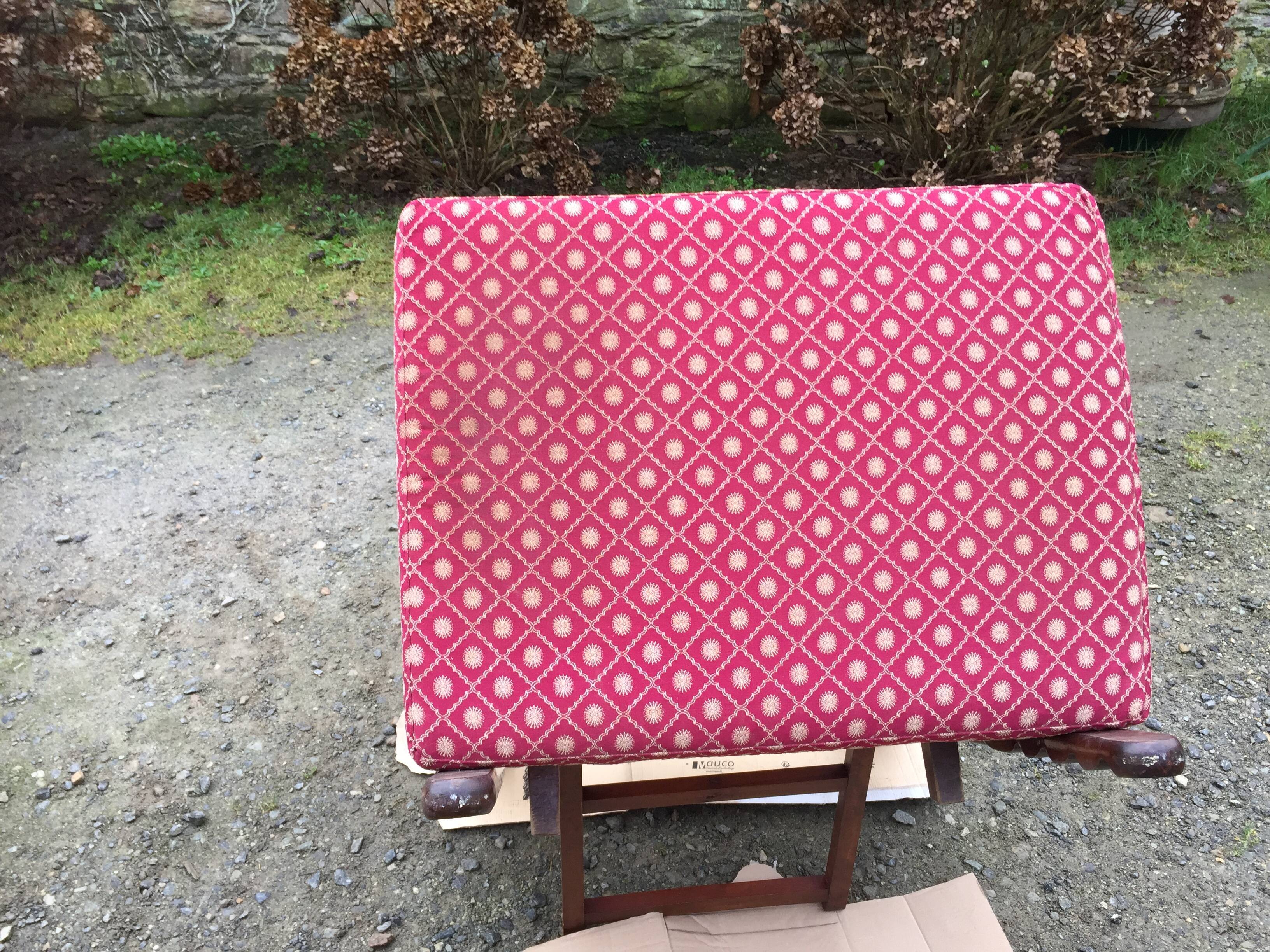 Vintage morris armchair in beech and fabric bordeaux napoleon iii
