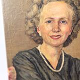 Oil portrait on canvas of an elegant vintage woman 50s