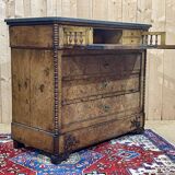 Commode secrétaire du XIXème en loupe d'orme, sapin et dessus marbre noir