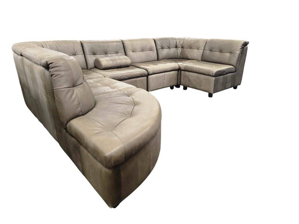 Vintage modular corner sofa in leather, 7 pieces
