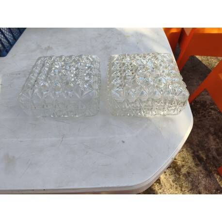 Pair of transparent glass ceiling lights from the 1960s.