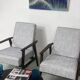Pair of Henryk Lis 300-190 armchairs, 1970s, heathered grey-blue fabric. Ref: