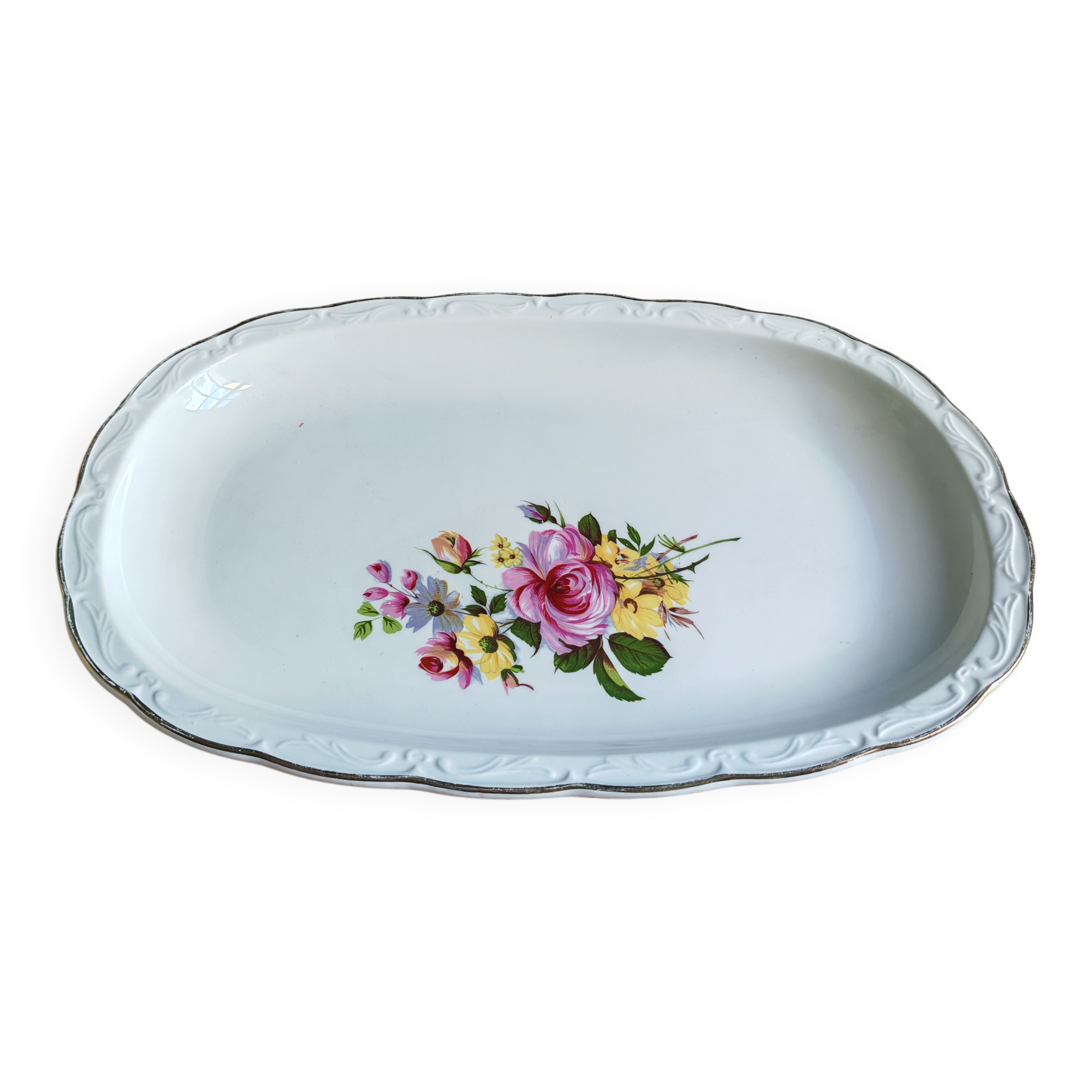 Vintage oval serving platter in white porcelain