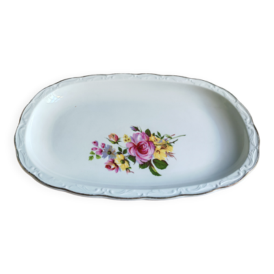 Plateau de service ovale vintage en porcelaine blanche