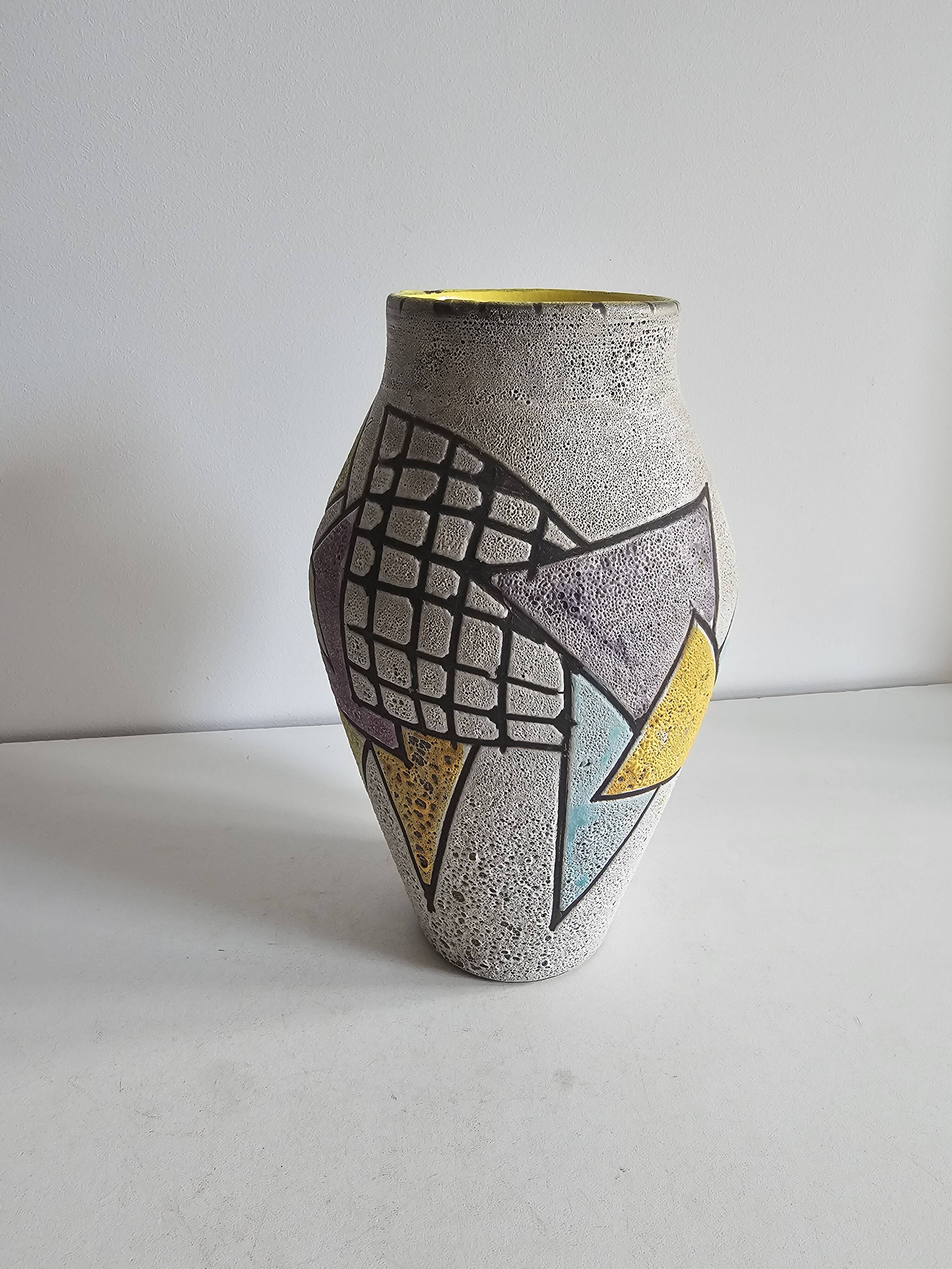 Glazed ceramic vase "fat lava" with abstract decoration Signed Marius Bessone