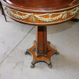 Gueridon marquetry and bronze central foot harness