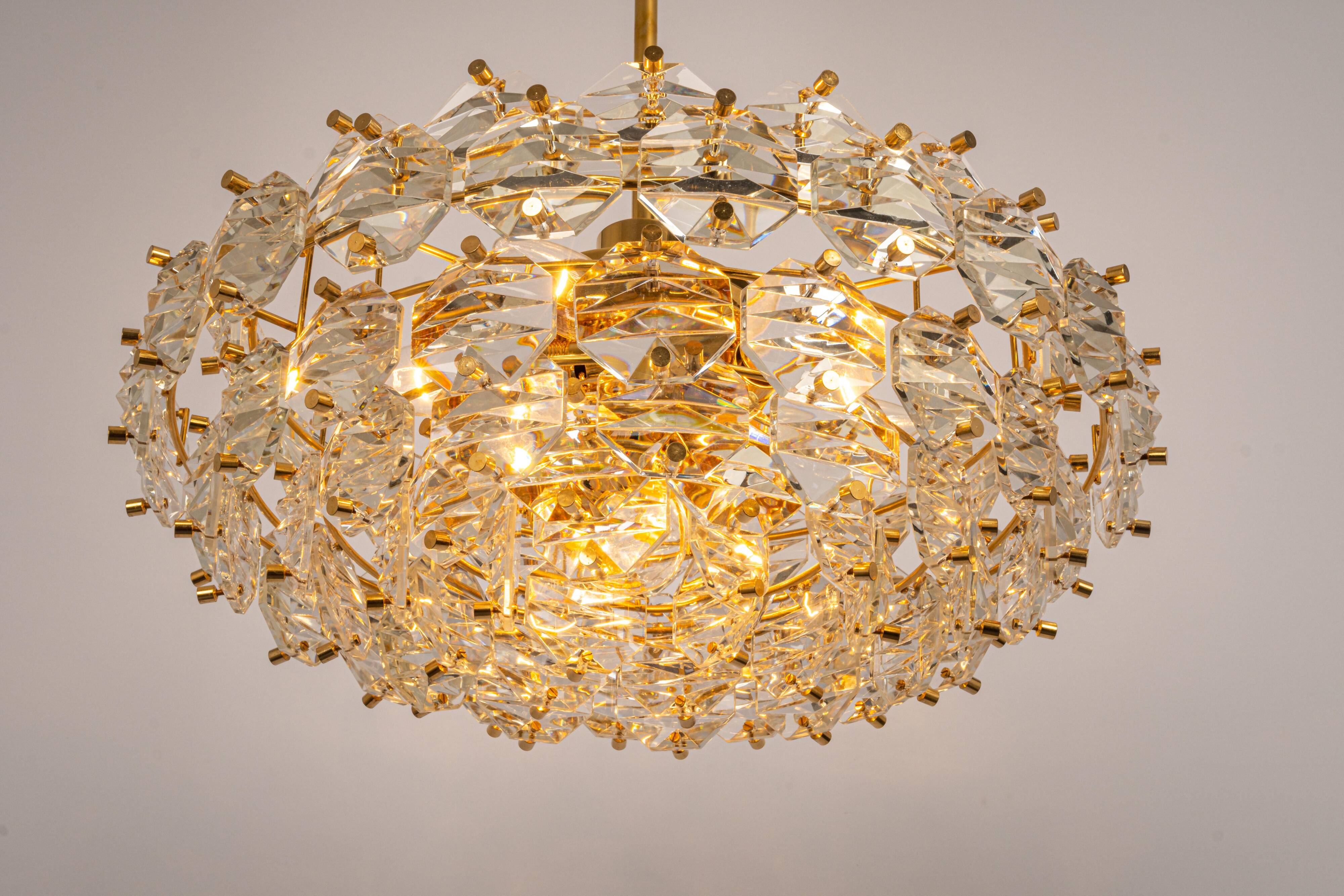 Dazzling chandelier, brass and crystal glass by Kinkeldey, Germany, 1970s.