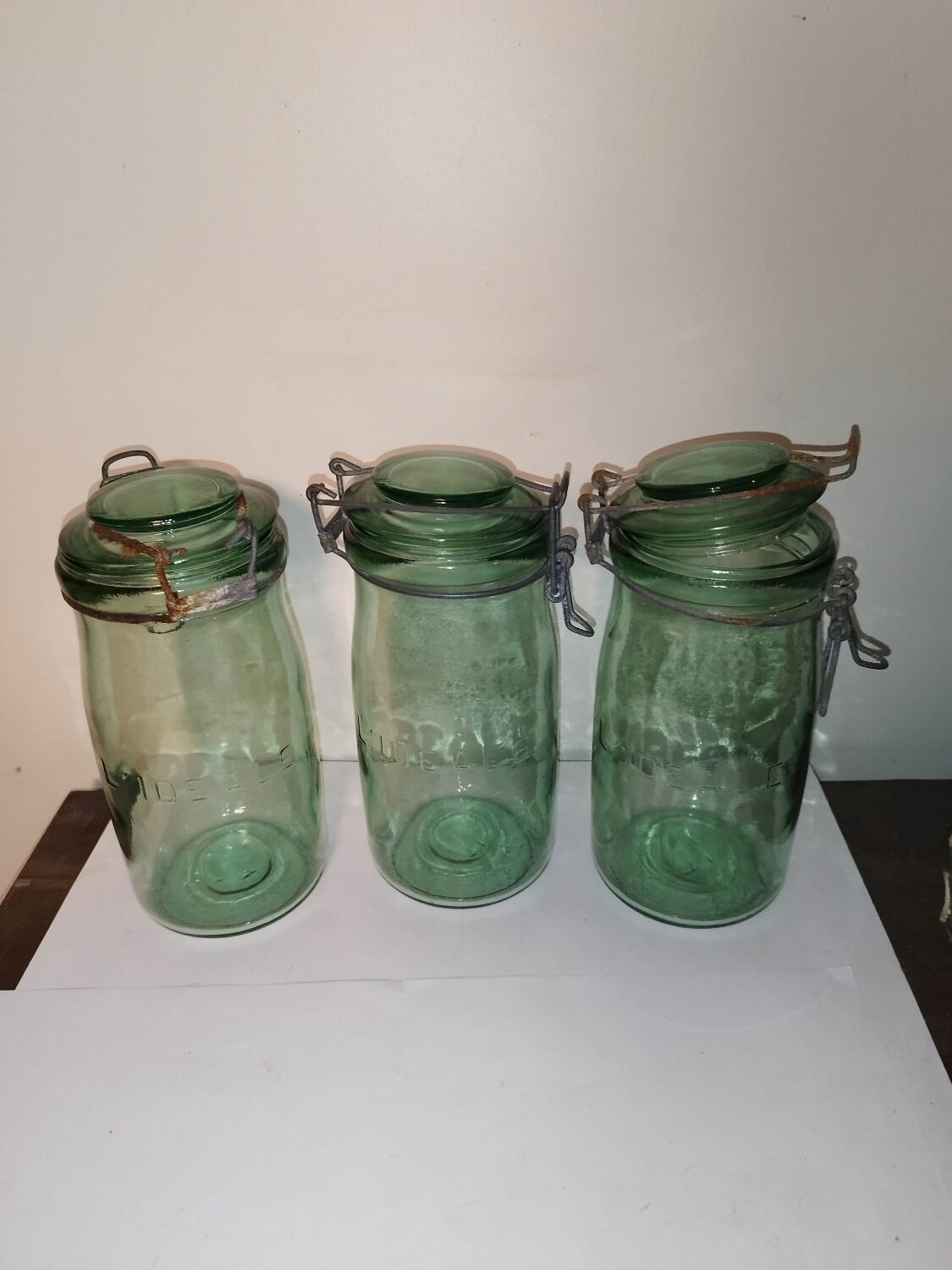 Lot 3 ideal green glass jars